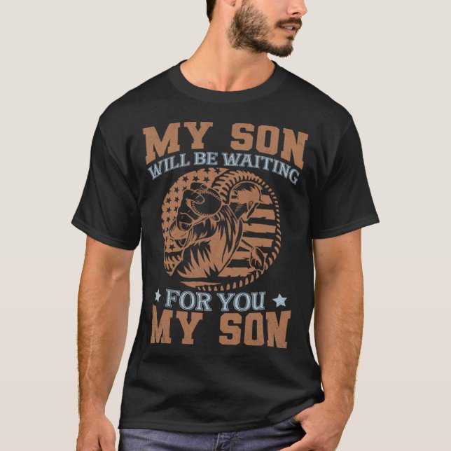My Son Will Be Waiting on You At Home Baseball Cat T-Shirt (Front)