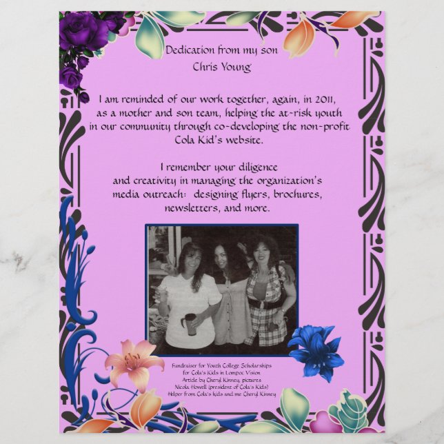 My son's dedication for mum personalised paper (Front)