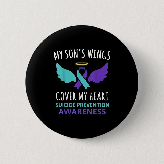 My Son's Wings Cover Heart Suicide Awareness Ribbo 6 Cm Round Badge (Front)