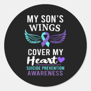 My Son's Wings Cover Heart Suicide Awareness Ribbo Classic Round Sticker