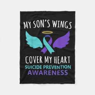 My Son's Wings Cover Heart Suicide Awareness Ribbo Fleece Blanket