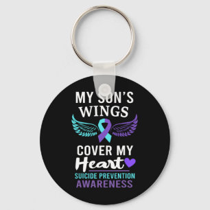 My Son's Wings Cover Heart Suicide Awareness Ribbo Key Ring