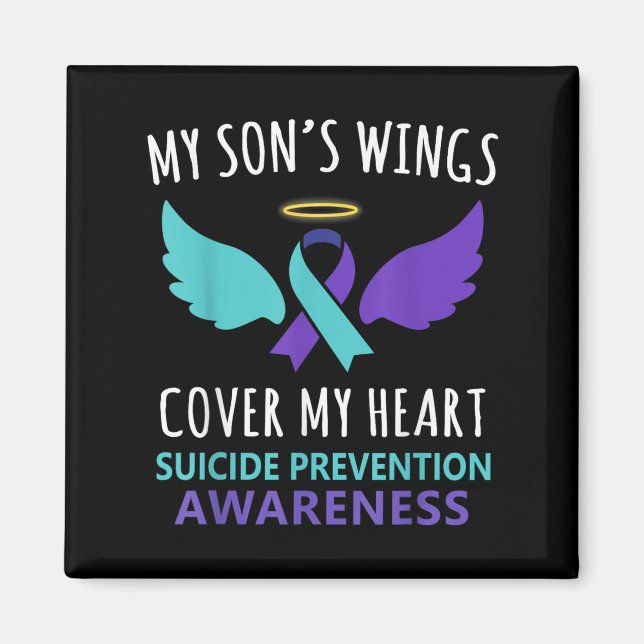 My Son's Wings Cover Heart Suicide Awareness Ribbo Magnet (Front)