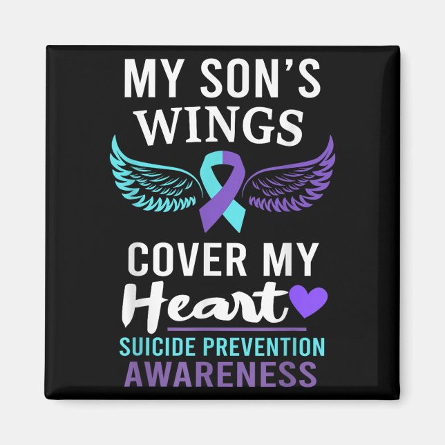 My Son's Wings Cover Heart Suicide Awareness Ribbo Magnet (Front)