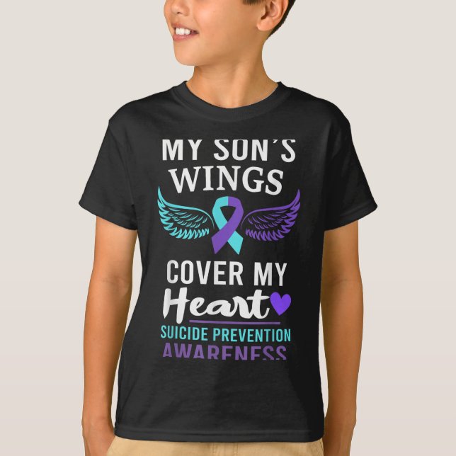 My Son's Wings Cover Heart Suicide Awareness Ribbo T-Shirt (Front)