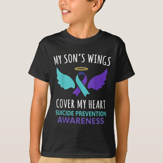 My Son's Wings Cover Heart Suicide Awareness Ribbo T-Shirt (Front)