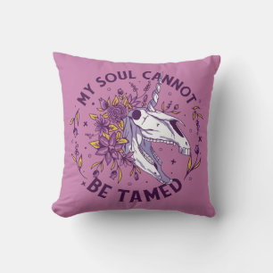 My Soul Can Not Be Tamed Unicorn Skull Cushion