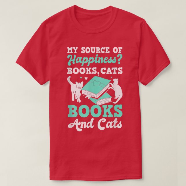 My Source Of Happiness Cat Book Lovers Reading Boo T-Shirt (Design Front)