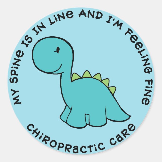 My Spine Is In Line Dinosaur Chiropractic Stickers (Front)