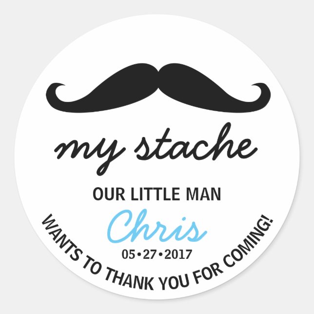 My Stache little man first birthday party Classic Round Sticker (Front)