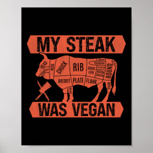 My Steak Was Vegan Funny Meat Eater Steak Lover Be Poster