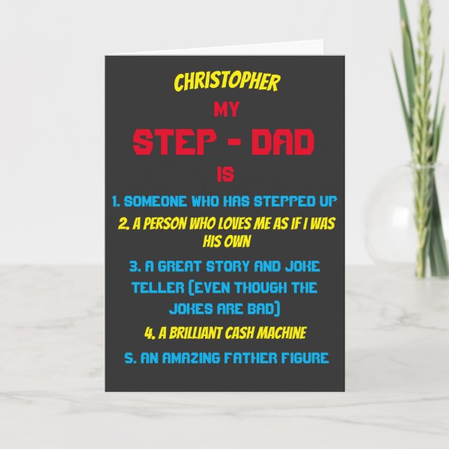 My Stepdad Is Colourful Quotes Card (Front)
