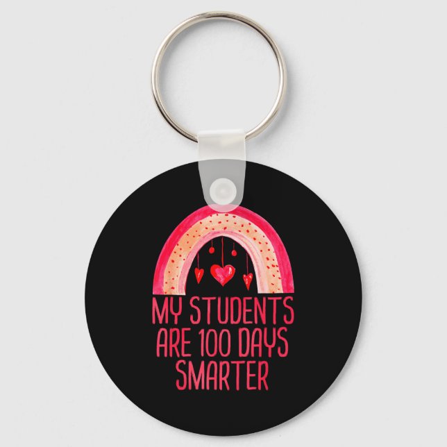 My Students Are 100 Days Smarter Rainbow Valentine Key Ring (Front)