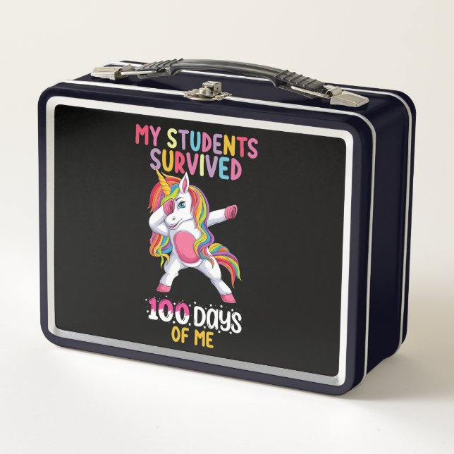 My Students Survived 100 Days of Me School Teacher Metal Lunch Box (Front)