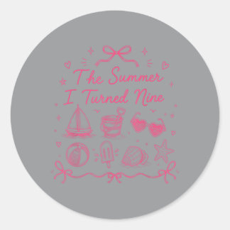 My Summer Turning Nine 9th Birthday Girl Summer Classic Round Sticker
