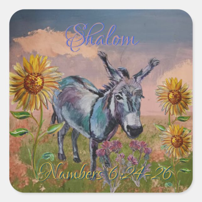 my sweet Esther, donkey, wild flowers Square Stick Square Sticker (Front)