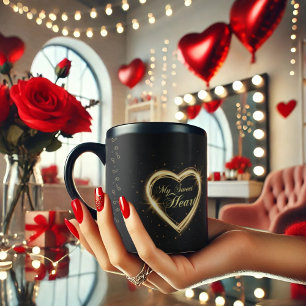 My Sweet Heart Dazzling Gold heart Valentine Black Mug