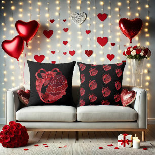 My Sweet Heart Red Shiny Valentine Throw Pillow