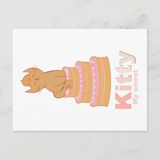 My sweet kitty is sitting on the cake postcard