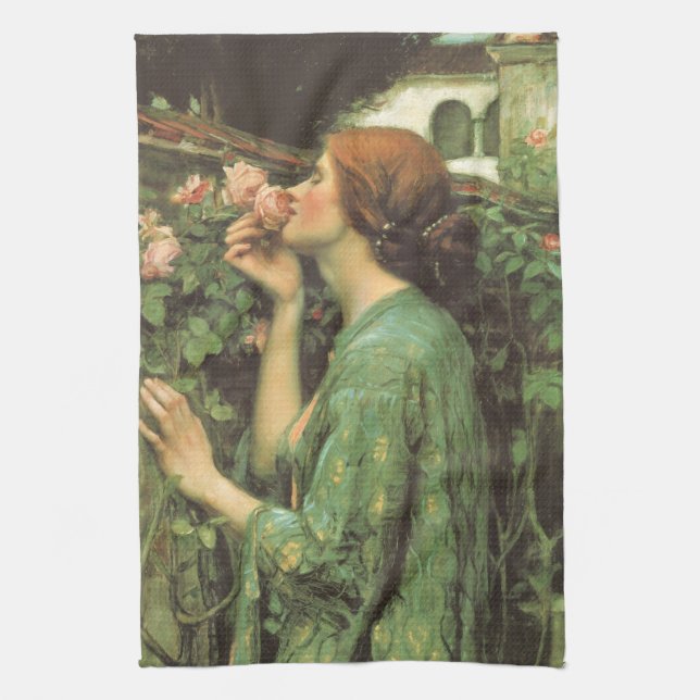 My Sweet Rose, or Soul of the Rose by Waterhouse Tea Towel (Vertical)