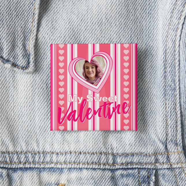 "My Sweet Valentine" Custom Valentine Day Stripes 15 Cm Square Badge (Creator Uploaded)