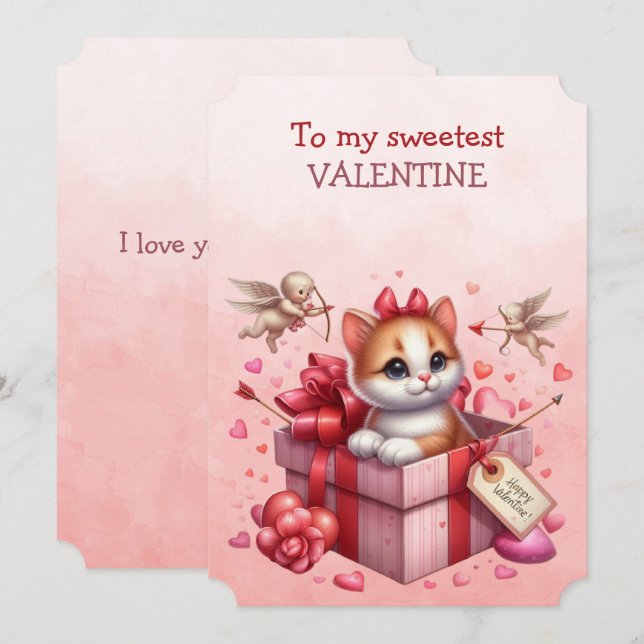  My Sweetest Valentine Kitten In a Box Holiday Card (Front/Back)