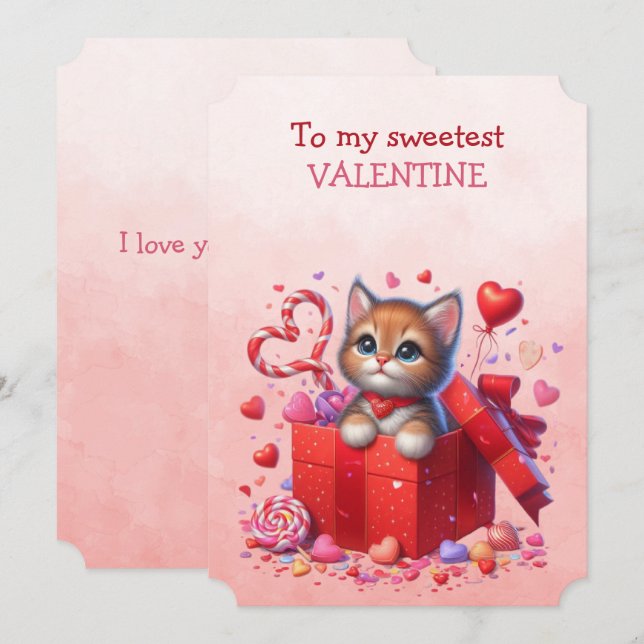  My Sweetest Valentine Kitten In a Box Holiday Card (Front/Back)