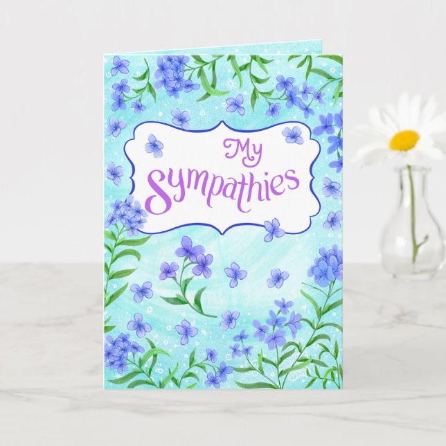 My Sympathies – Soft Floral Comfort Design Aqua Card (Small Plant)