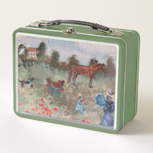 my take on Monets poppy field with my pets Serving Metal Lunch Box