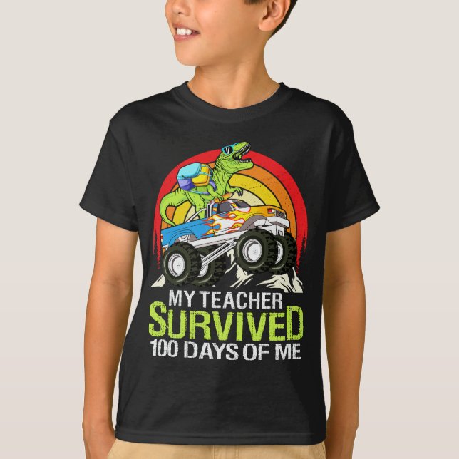 My Teacher Survived 100 Days Of Me Funny Dinosaur T-Shirt (Front)