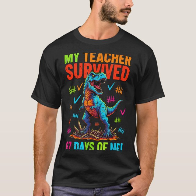 My Teacher Survived 67 Days Of School 67 Meme Dino T-Shirt (Front)