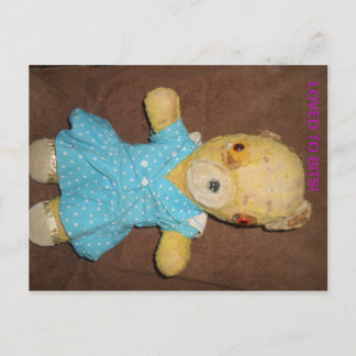 My teddy bear posing on a postcard