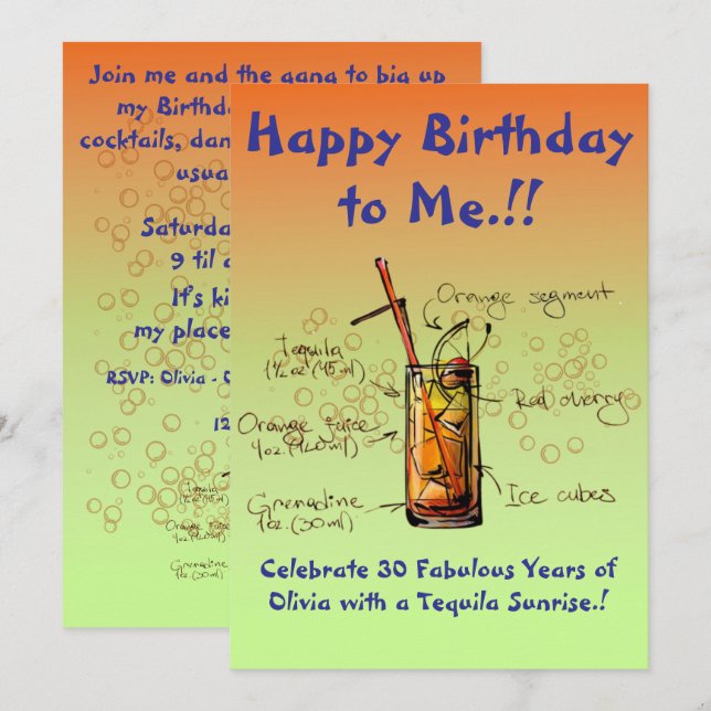 My Tequila Sunrise Birthday Party Invitation (Front/Back)