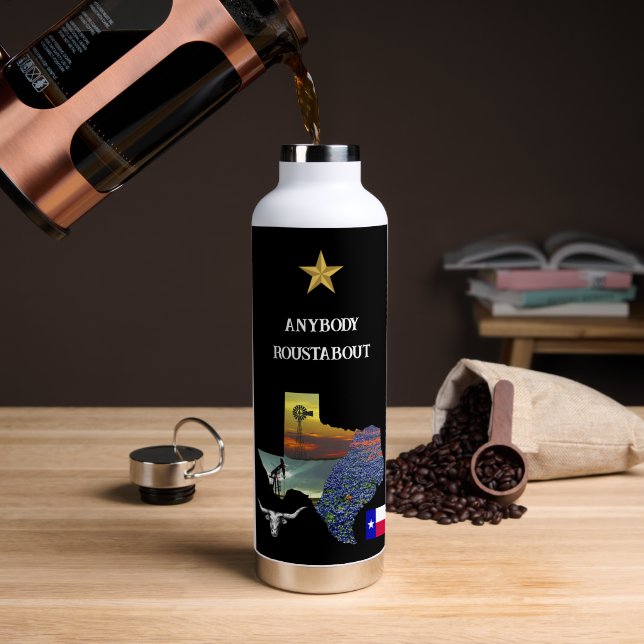 My Texas - Illustrated map outline - personalize Water Bottle (Coffee (Rotated))