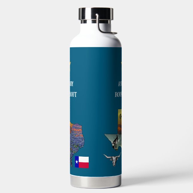 My Texas - Illustrated map outline - personalize Water Bottle (Left)