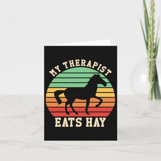 My Therapist Eats Hay Funny Horseback Riding Retro Card (Front)