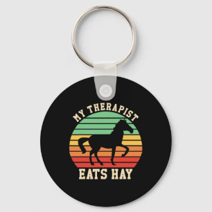 My Therapist Eats Hay Funny Horseback Riding Retro Key Ring
