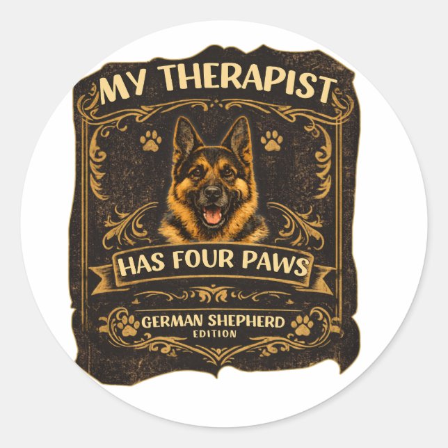 My Therapist Has Four Paws German Shepherd Sticker (Front)