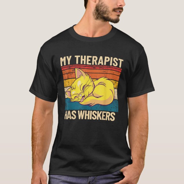 My Therapist Has Whiskers Retro Therapy Pet Cat  f T-Shirt (Front)