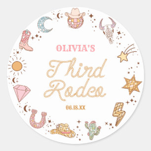 My Third Rodeo Disco Cowgirl 3rd Birthday Party Classic Round Sticker