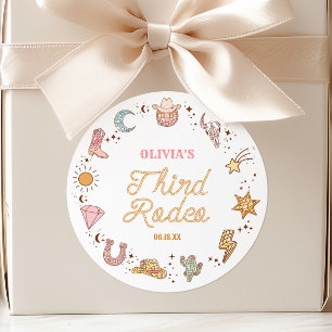 My Third Rodeo Disco Cowgirl 3rd Birthday Party Classic Round Sticker