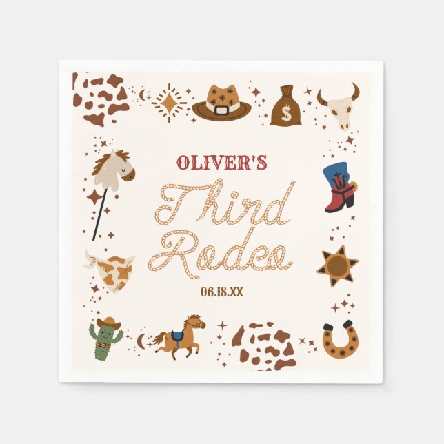 My Third Rodeo Western Cowboy 3rd Birthday Party Napkin (Front)