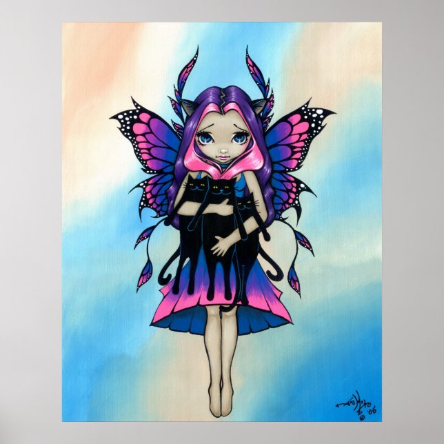 My Three Kitties fairy black cat Art Print (Front)