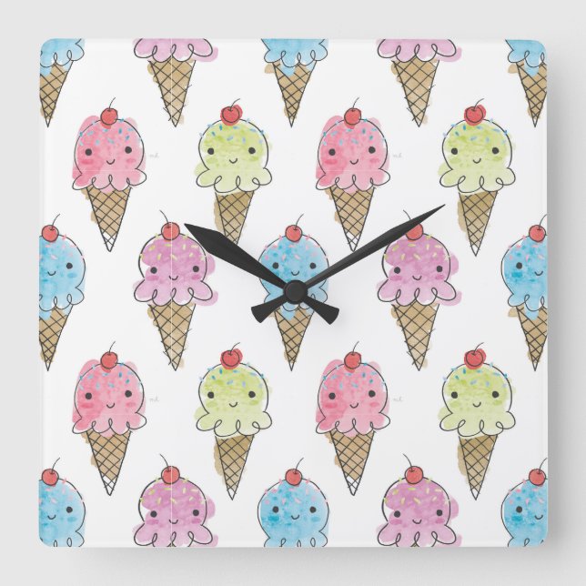 My Treat - Ice Cream Square Wall Clock (Front)