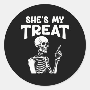 My Treat Skeleton Matching Halloween Costume Hes Classic Round Sticker