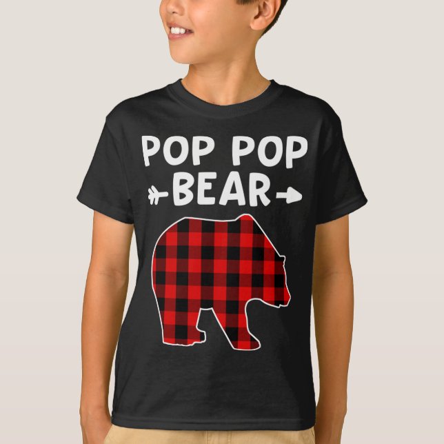 My Tribe Bears - Pop Pop Bear Red Black Plaid Bear T-Shirt (Front)