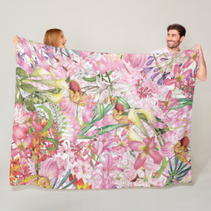 My tropical colourful foliage exotic flower garden fleece blanket