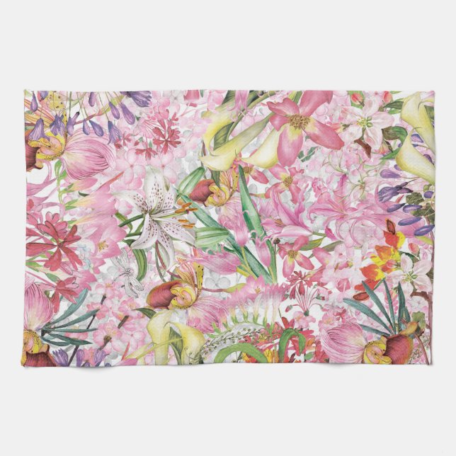 My tropical colourful foliage exotic flower garden tea towel (Horizontal)