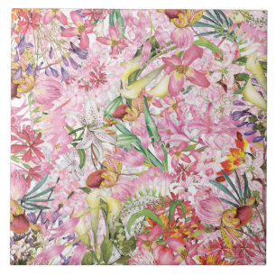 My tropical colourful foliage exotic flower garden tile