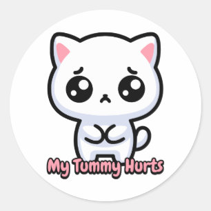 My Tummy Hurts! Cute Cat Pun Classic Round Sticker